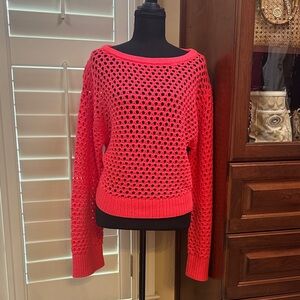 J. Crew Bright Coral Pink Open-Knit Sweater, Size S, NWOT